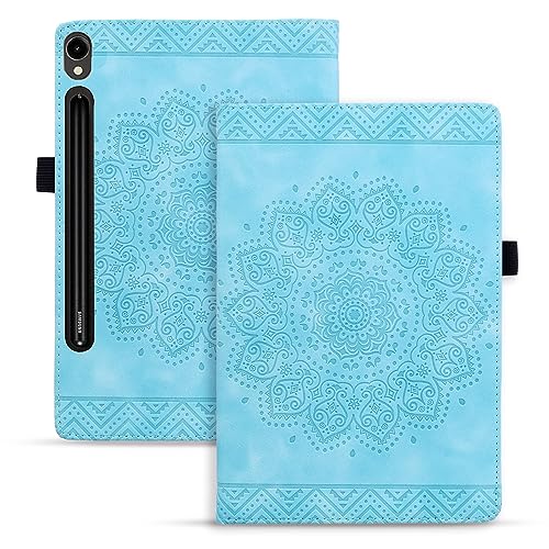 Rosbtib Tablet Hülle für Samsung Galaxy Tab S9 FE/ S9/ S8/ S7 PU - Leder Folio Schutzhülle Multifunktion Ständer Kartenfächern Mandala Präge Design Galaxy Tab S9/ S8/ S7 11" - Blau von Rosbtib