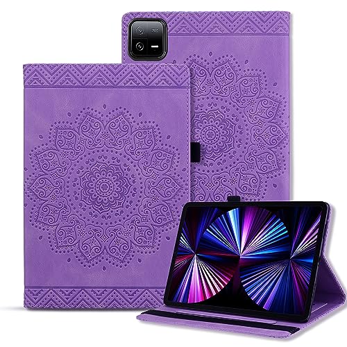 Rosbtib Tablet Hülle für Xiaomi Pad 6/ Pad 6 Pro PU - Leder Folio Schutzhülle Multifunktion Ständer Kartenfächern Mandala Präge Design Xiaomi Pad 6 2023 11" - Violett von Rosbtib