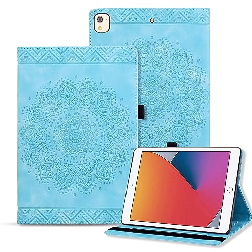 Rosbtib Tablet Hülle für iPad 10,2 iPad 9. Generation 2021/8. Gen 2020/7. Gen 2019 PU - Leder Folio Schutzhülle Multifunktion Ständer Kartenfächern Mandala Präge Design iPad 10.2" - Blau von Rosbtib