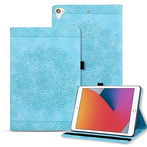 Rosbtib Tablet Hülle für iPad 9,7 Zoll 2018 iPad 6./ 2017 iPad 5. Generation PU - Leder Folio Schutzhülle Multifunktion Ständer Kartenfächern Mandala Präge Design iPad 9.7 iPad Air Air 2 - Blau von Rosbtib