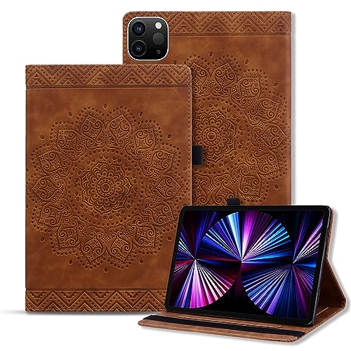 Rosbtib Tablet Hülle für iPad Pro 11 Zoll Alle Modelle iPad Air 5/4 10,9 Zoll PU - Leder Folio Schutzhülle Multifunktion Ständer Kartenfächern Mandala Präge Design iPad Pro 11" - Braun von Rosbtib