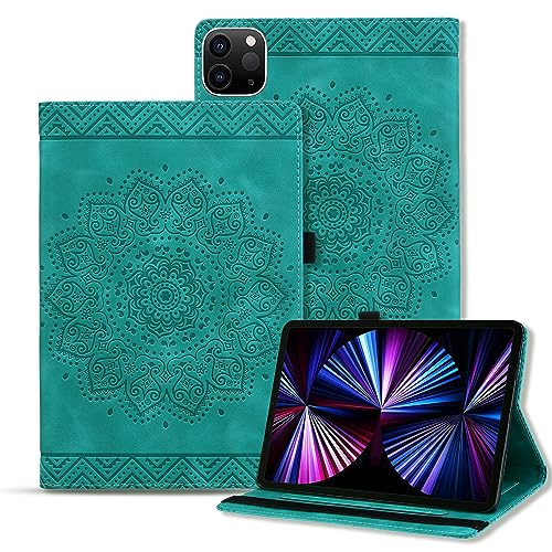 Rosbtib Tablet Hülle für iPad Air 11 2024/ iPad Pro 11 Zoll Alle Modelle iPad Air 5/4 10,9 Zoll PU - Leder Folio Schutzhülle Multifunktion Ständer Kartenfächern Mandala Präge Design - Grün von Rosbtib