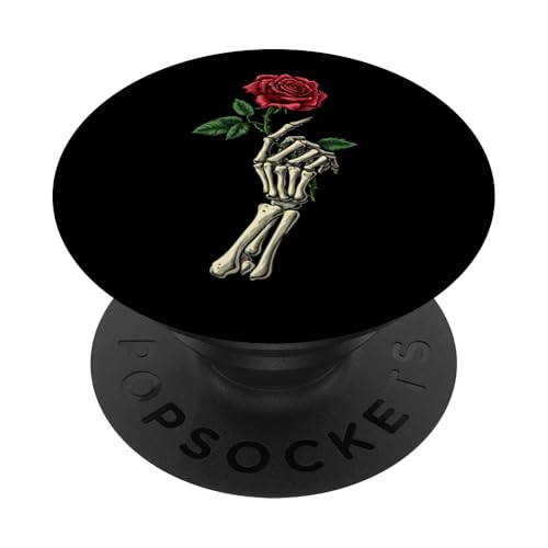 Skelett Hand hält Rose rote Rose Blume PopSockets Klebender PopGrip von Rose Flower Gardening Botanist Designs