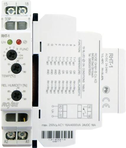 Rose LM Schaltschrankheizungs-Hygro-Thermostat-Kombination RHT-1 230 V/DC, 230 V/AC 1 Schließer (L Rose LM Schaltschrankheizungs-Hygro-Thermostat-Kombination RHT-1 230 V/DC, 230 V/AC 1 Schließer (L von Rose LM