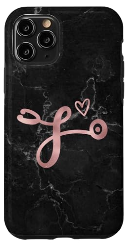 Hülle für iPhone 11 Pro Cute Letter L Initial Monogram Nurse Rose Pink Stethoscope von Rose Pink Swirls Stars Monograms ADC