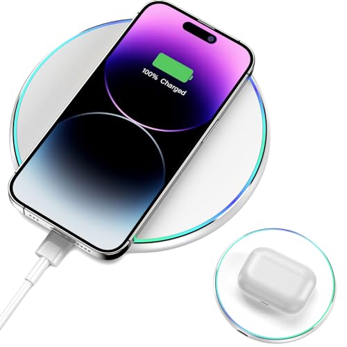 Kabelloses Ladegerät, 15W Wireless Charger Kompatibel mit iPhone 15 14 13 12 11/Plus/Pro Max/Mini/XS/XR/8, Induktive Ladestation für Apple Watch 8/7/6/SE/5/4, Airpods Pro/3/2,Weiß von Rose-Rider