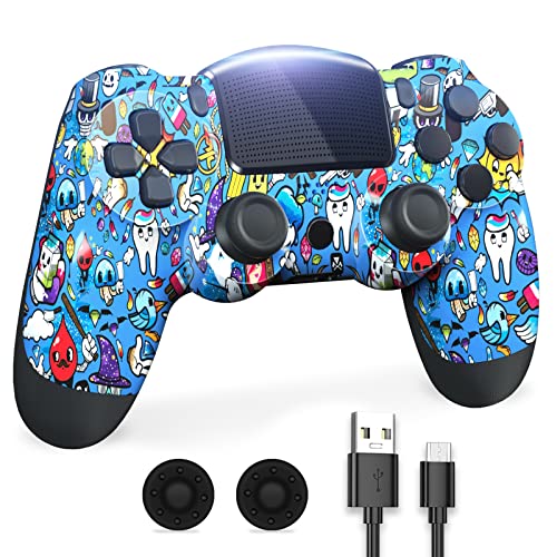 Play4 Controller kompatibel für Play4/Slim/Pro, PC-Fernbedienung mit Kabel mit doppelter Vibration, 6-Achsen-Gyroskopsensor und Kopfhöreranschluss (blau) von Roseason