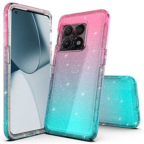 Rosebono OnePlus 10 Pro Hülle, Hybrid Glitzer Glitzer Transparent Bunt Farbverlauf TPU Skin Cover Schutzhülle für OnePlus 10 Pro (Pink/Blaugrün) von Rosebono