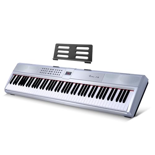 Rosen P51 Full Size Weighted Keyboard 88 Key Beginner Digital Piano, Tragbares E-Piano mit Sustain Pedal und Netzteil, Silber von Rosen