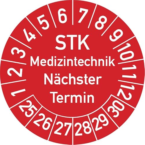 STK Medizintechnik Nächster Termin Prüfplakette, 100 Stück, in verschiedenen Farben und Größen, Prüfetikett Prüfsiegel Plakette STK Prüfung (20 mm Ø, Rot) von Rosenbaum Offsetdruck