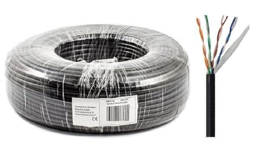 RosenetSys Budget Outdoor 'Tough' Cat5e-CCA UTP Externes Netzwerkkabel Spiralkabel Spule Schwarz Cat 5e (100 m Budget CCA) von RosenetSys