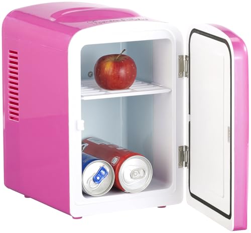 Rosenstein & Söhne Dosenkühlschrank: Mini-Kühlschrank AC/DC, 12/230V 4l, mit Warmhalte-Funktion, pink (ACDC Kühlschrank, Mini-Kuehlschrank, Zigarettenanzünder) von Rosenstein & Söhne