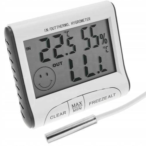 Rosfix Wetterstation – Hygrometer mit Außensensor | Temperatur- und Feuchtigkeitsanzeige Innen/Außen | Magnetisch, LCD, Batteriebetrieben | Wetterstation von Rosfix
