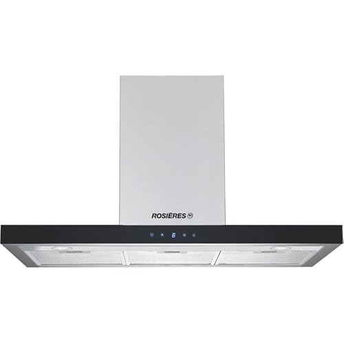 Rosieres dekorative wandhaube 90cm 65db 504m3/h edelstahl/schwarzes glas rhp90tx von Rosieres