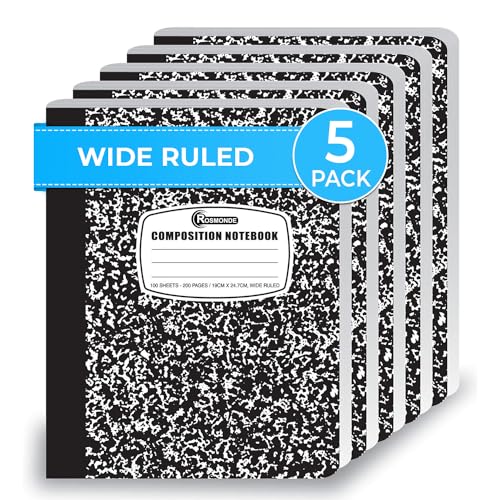 Rosmonde Kompositions-Notizbuch, breit liniert, 5er-Pack, 200 Seiten (100 Blatt), 9-3/4 x 7-1/2, Schulbedarf, Notizbücher für Schule, Bürobedarf, Notizbücher für die Arbeit, das Notizbuch für Notizen von Rosmonde