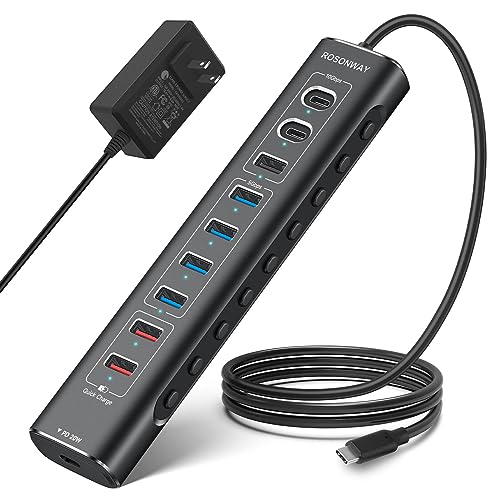 TORTOISE LOOK Rosonway Hub USB 3.2/USB C de 10 puertos de 60 W Con USB-A 3.2 de 10 Gbps, 2 USB-C 3.2, 4 puertos de datos USB 3.0, 1 USB-C P TORTOISE LOOK Rosonway Hub USB 3.2/USB C de 10 puertos de 60 W Con USB-A 3.2 de 10 Gbps, 2 USB-C 3.2, 4 puertos de datos USB 3.0, 1 USB-C P von Rosonway
