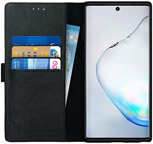 Rosso Deluxe für Samsung Galaxy Note 10 Hülle Echtes Leder Book Case Schwarz von Rosso