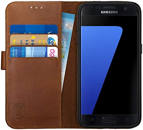 Rosso Deluxe für Samsung Galaxy S7 Hülle Echtes Leder Book Case Braun von Rosso