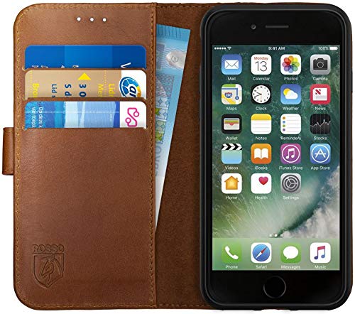 Rosso Deluxe für iPhone 6(s) Hülle Echtes Leder Book Case Braun von Rosso