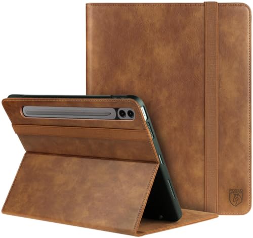 Rosso Element Book Case Hülle Geeignet für Samsung Galaxy Tab S9 FE | Voller Schutz | Gummiband | Sleep/Wake Funktion | Mit Stifthalter | Verstellbarer Ständer | Braun von Rosso