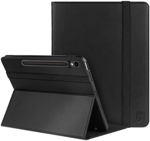 Rosso Element Book Case Hülle Geeignet für Samsung Galaxy Tab S9 FE | Voller Schutz | Gummiband | Sleep/Wake Funktion | Mit Stifthalter | Verstellbarer Ständer | Schwarz von Rosso