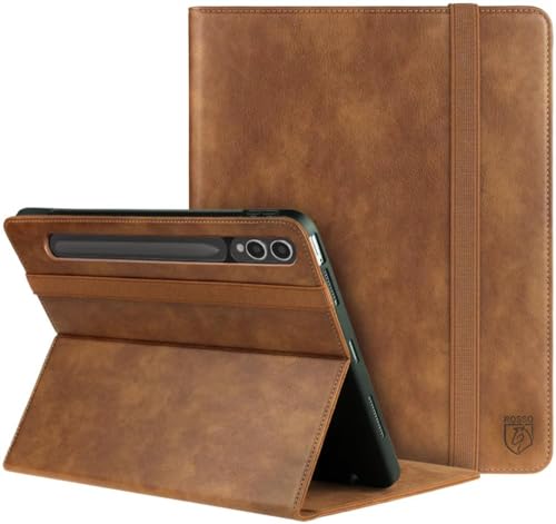Rosso Element Book Case Hülle Geeignet für Samsung Galaxy Tab S9 Plus / S9 FE Plus | Voller Schutz | Gummiband | Sleep/Wake Funktion | Mit Stifthalter | Verstellbarer Ständer | Braun von Rosso