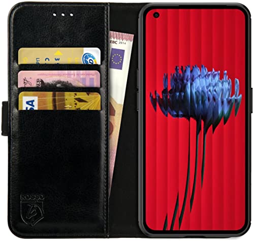 Rosso Element Book Case Wallet Case Fit for Nothing Phone (1) | Wallet | 3 Packets | Magnetverschluss | Standfunktion | Schwarz von Rosso
