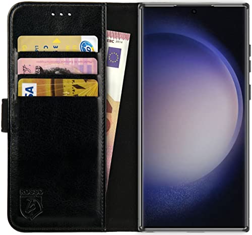 Rosso Element Book Case Wallet Hülle Geeignet für Samsung Galaxy S23 Ultra | Geldbörse | 3 Packets | Magnetverschluss | Standfunktion | Schwarz von Rosso
