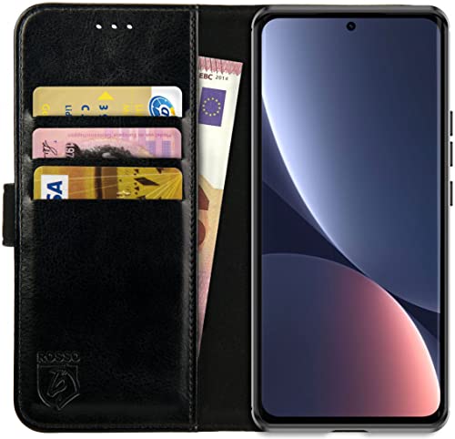 Rosso Element Book Case Wallet Hülle Geeignet für Xiaomi 12 Pro | Geldbörse | 3 Packets | Magnetverschluss | Standfunktion | Schwarz von Rosso