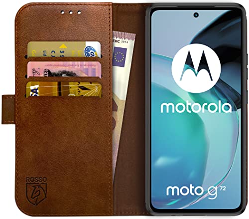 Rosso Element Book Case Wallet Hülle Passend für Motorola G72 | Geldbörse | 3 Packets | Magnetverschluss | Standfunktion | Braun von Rosso