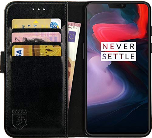 Rosso Element Book Case Wallet Hülle Passend für OnePlus 6 | Geldbörse | 3 Packets | Magnetverschluss | Standfunktion | Schwarz von Rosso