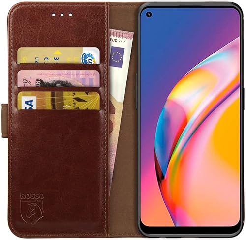 Rosso Element Book Case Wallet Hülle Passend für Oppo Reno5 Lite | Geldbörse | 3 Packets | Magnetverschluss | Standfunktion | Braun von Rosso