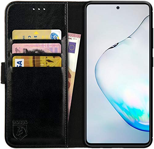 Rosso Element Book Case Wallet Hülle Passend für Samsung Galaxy Note 10 Lite | Geldbörse | 3 Packets | Magnetverschluss | Standfunktion | Schwarz von Rosso