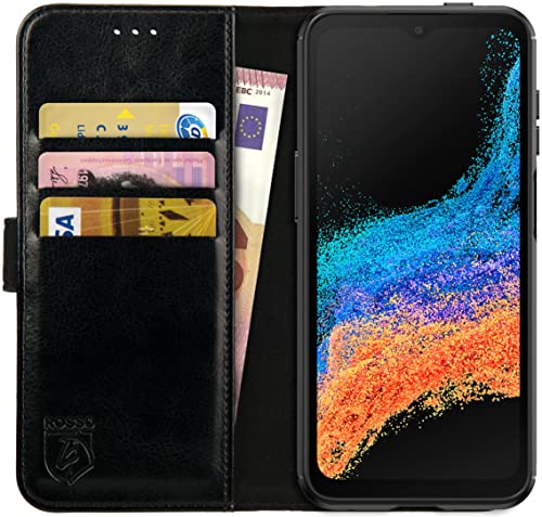 Rosso Element Book Case Wallet Hülle Passend für Samsung Galaxy Xcover 6 Pro | Geldbörse | 3 Packets | Magnetverschluss | Standfunktion | Schwarz von Rosso