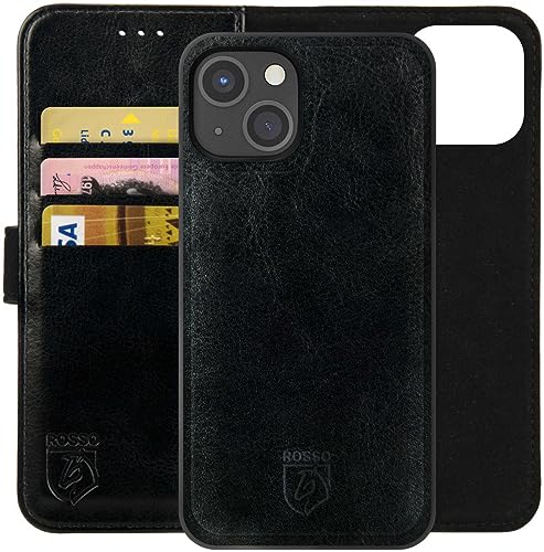 Rosso Element Herausnehmbare 2 in 1 Hülle Geeignet für iPhone 15 | Luxus-Geldbörse | Back Cover und Book Case | Kartenhalter | Schwarz von Rosso