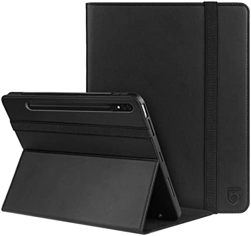 Rosso Element Samsung Tab S8 Plus / S7 Plus/Tab S7 FE Hülle mit Stifthalter - Verstellbares Book Case mit Sleep/Wake Funktion und Gummiband Schwarz von Rosso