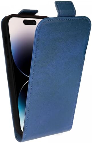 Rosso Element Vertikale Flip Case Geeignet für iPhone 15 Pro | Brieftasche Book Case | Hülle mit Kartenhalter | Magnetverschluss | Zwei Karten | Blau von Rosso