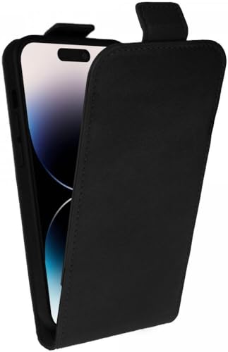 Rosso Element Vertikale Flip Case Geeignet für iPhone 15 Pro | Brieftasche Book Case | Hülle mit Kartenhalter | Magnetverschluss | Zwei Karten | Schwarz von Rosso