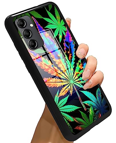 Galaxy A14 5G Handyhülle für Samsung Galaxy A14 5G Hülle Panzerglas Schwarz Cover mit Marihuana Leaf Weed Design für Frauen Männer Stoßfest Schutz Hülle für Samsung A14 5G 2023 6,6 Zoll von Rossy