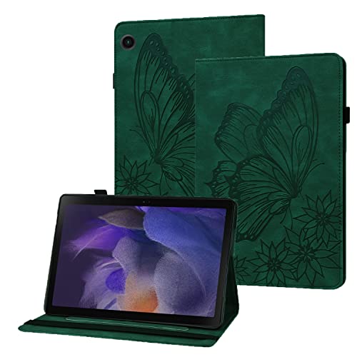 Rostsant Galaxy Tab A8 10.5" Hülle PU Leder Brieftasche Case Geprägter Schmetterling Stand Funktion Tablet Schutzhülle für Samsung Galaxy Tab A8 10.5 Zoll 2021 SM-X200 / SM-X205 - Dunkel Grün von Rostsant