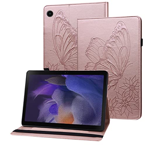 Rostsant Galaxy Tab A8 10.5" Hülle PU Leder Brieftasche Case Geprägter Schmetterling Stand Funktion Tablet Schutzhülle für Samsung Galaxy Tab A8 10.5 Zoll 2021 SM-X200 / SM-X205 - Roségold von Rostsant