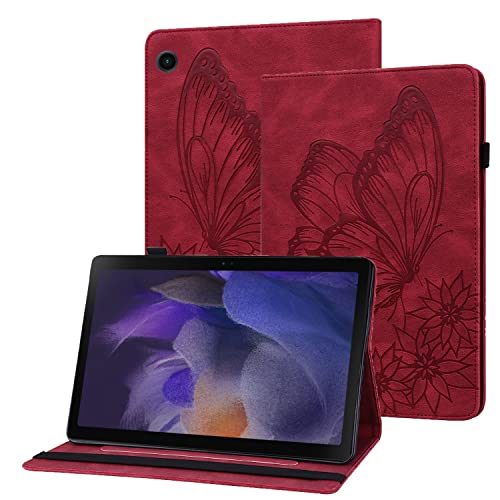 Rostsant Galaxy Tab A8 10.5" Hülle PU Leder Brieftasche Case Geprägter Schmetterling Stand Funktion Tablet Schutzhülle für Samsung Galaxy Tab A8 10.5 Zoll 2021 SM-X200 / SM-X205 - Rot von Rostsant