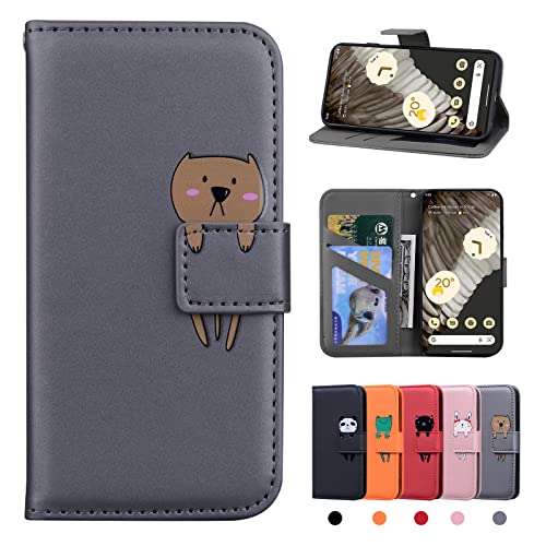 Rostsant Google Pixel 7 Pro Hülle PU Leder Brieftasche Case Pixel 7 Pro Tasche Schutzhülle Stehfunktion Magnetic Closure Handyhülle für Google Pixel 7 Pro - Grau Bär von Rostsant