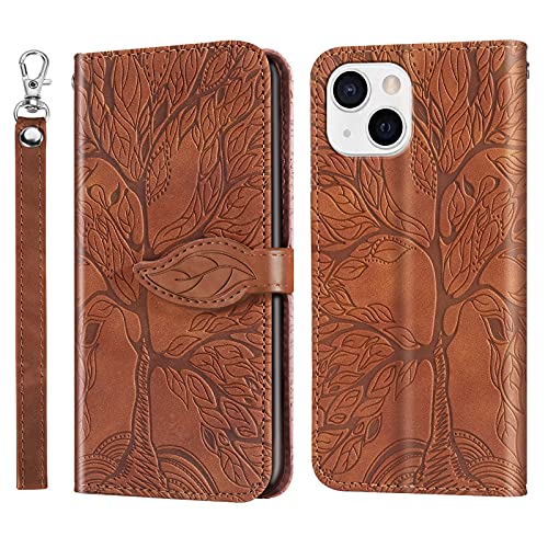 Rostsant Handyhülle Kompatibel für iPhone 14 Geprägter Baum PU Leder iPhone 14 Flip Case Brieftasche Tasche Hülle für iPhone 14 - Braun von Rostsant