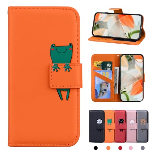 Rostsant Handyhülle für Google Pixel 9/Google Pixel 9 Pro 5G Hülle PU Leder Brieftasche Tasche Stehfunktion Magnetic Closure Handyhülle für Google Pixel 9/Google Pixel 9 Pro 5G Oranger Frosch von Rostsant