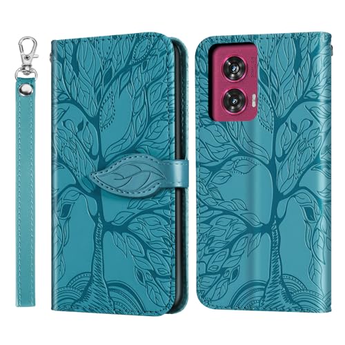 Rostsant Handyhülle für Motorola Edge 50 Fusion Geprägter Baum PU Leder Motorola Edge 50 Fusion Flip Case Brieftasche Tasche Hülle für Motorola Edge 50 Fusion Blau von Rostsant