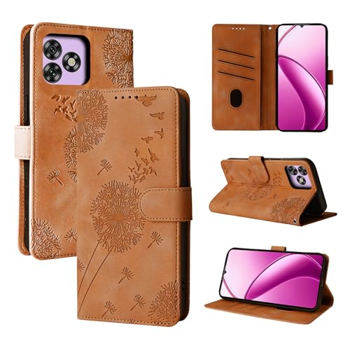 Rostsant Handyhülle für Oukitel C53 - Löwenzahn PU Leder Flip Case Brieftasche Tasche Hülle Magnetisch - Braun von Rostsant