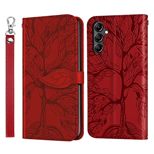 Rostsant Handyhülle für Samsung A34 5G Geprägter Baum PU Leder Galaxy A34 5G Flip Case Brieftasche Tasche Hülle für Samsung Galaxy A34 5G - Rot von Rostsant