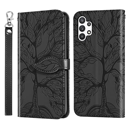 Rostsant Handyhülle für Samsung Galaxy A13 4G / 5G Geprägter Baum PU Leder Hülle Brieftasche Tasche Hülle für Samsung Galaxy A13 4G / 5G - Schwarz von Rostsant