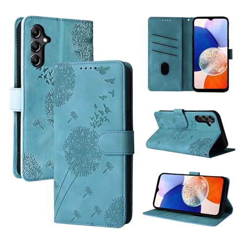 Rostsant Handyhülle für Samsung Galaxy A14 5G/4G Löwenzahn PU Leder Samsung Galaxy A14 5G/4G Flip Case Brieftasche Tasche Hülle Magnetisch Handyhülle für Samsung Galaxy A14 5G/4G Blau von Rostsant